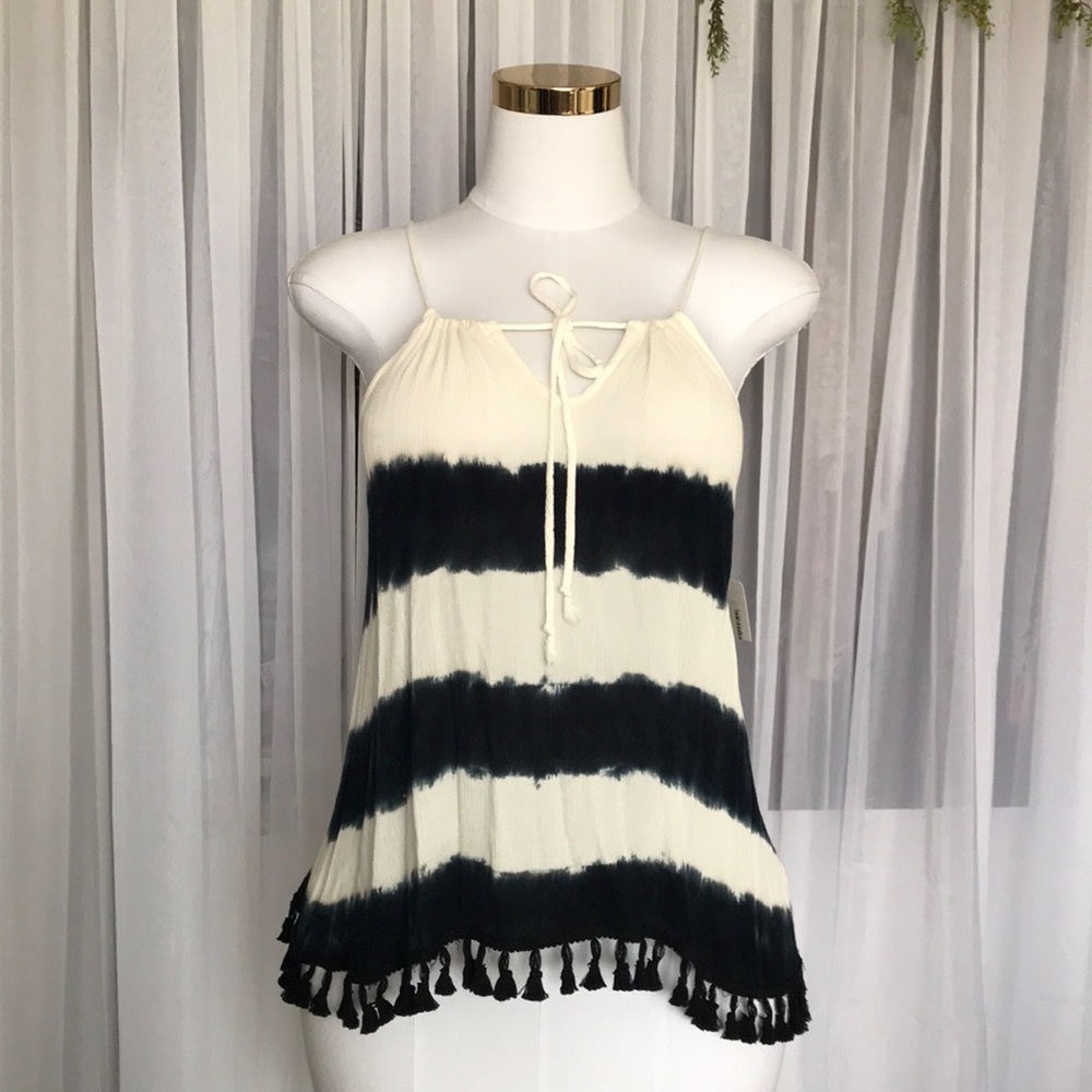 Tie Dye Gauzy Top with Tassel Trim